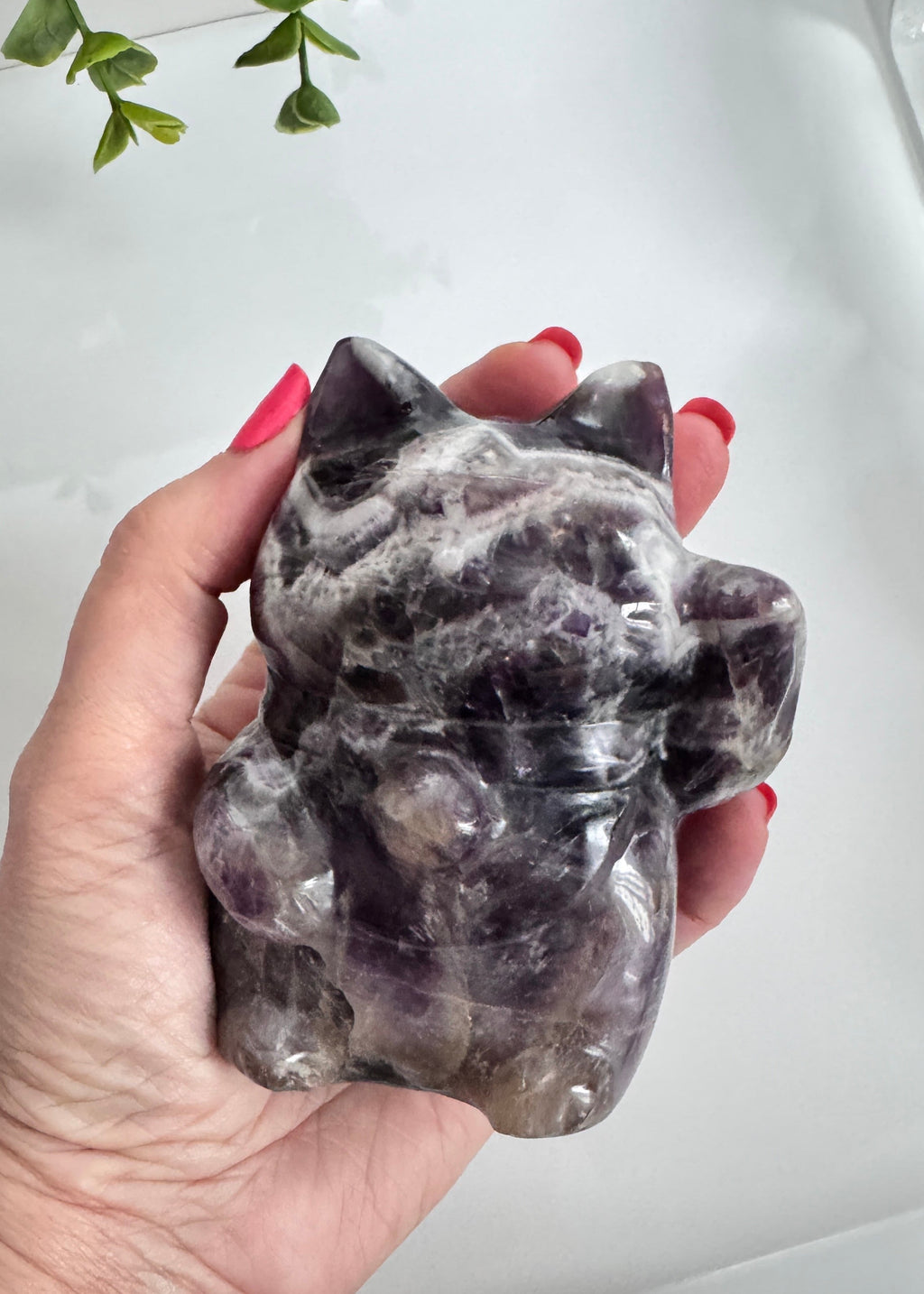 XL Dream Amethyst Lucky Cat, Maneki Neko, Crystal Fortune Cat 4”