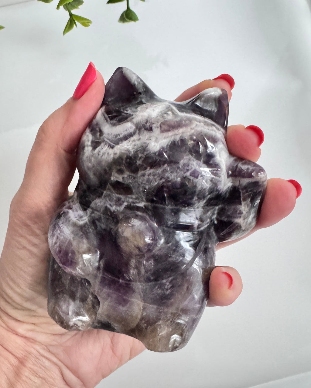 XL Dream Amethyst Lucky Cat, Maneki Neko, Crystal Fortune Cat 4”