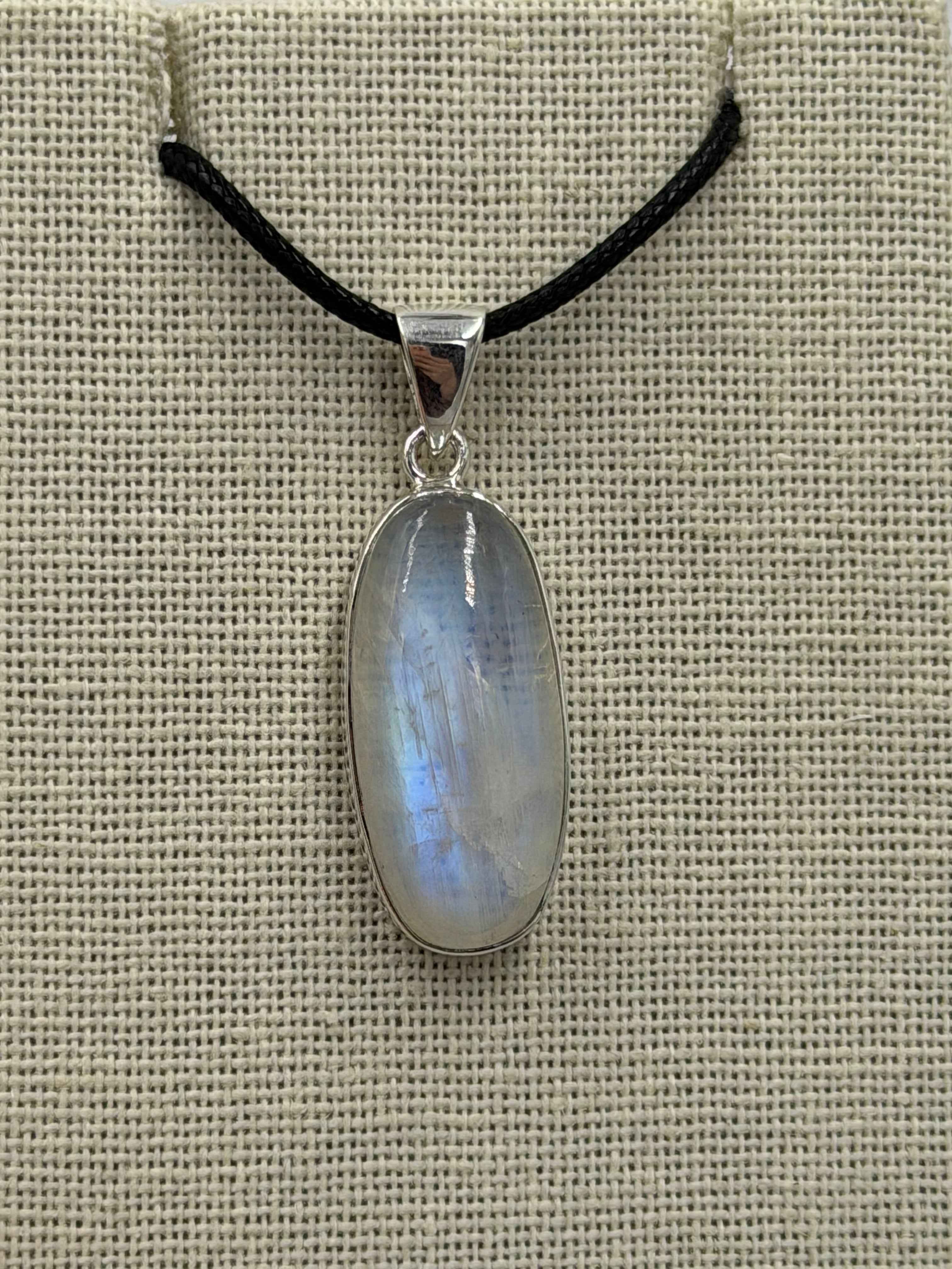Sterling Silver Oval Rainbow Moonstone Pendant Size 2 by Sacred Crystals