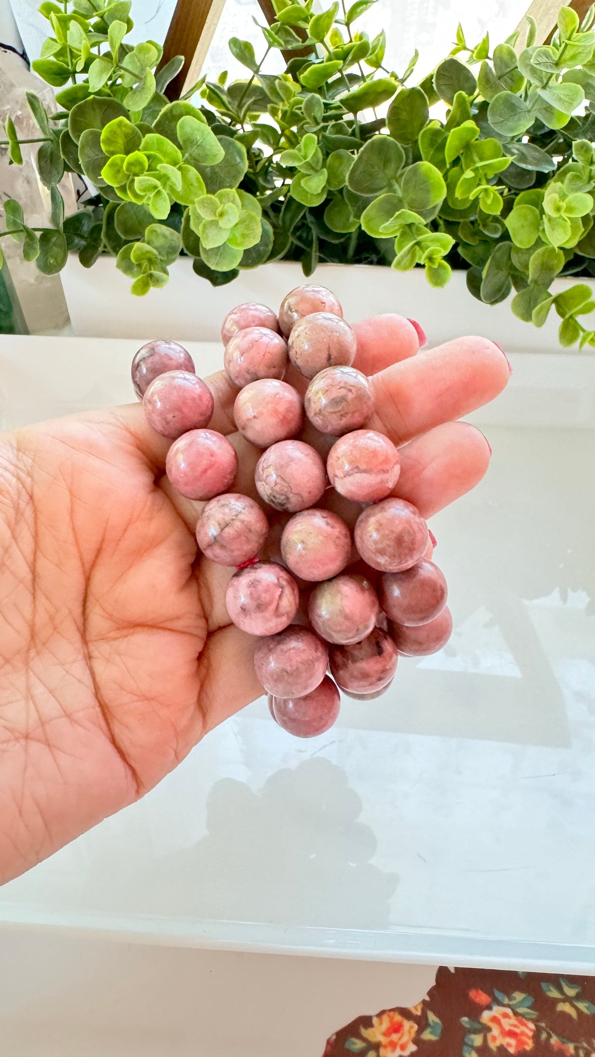 Rhodonite 14 mm Bracelet for Compassion, Stretchy, XL Beads