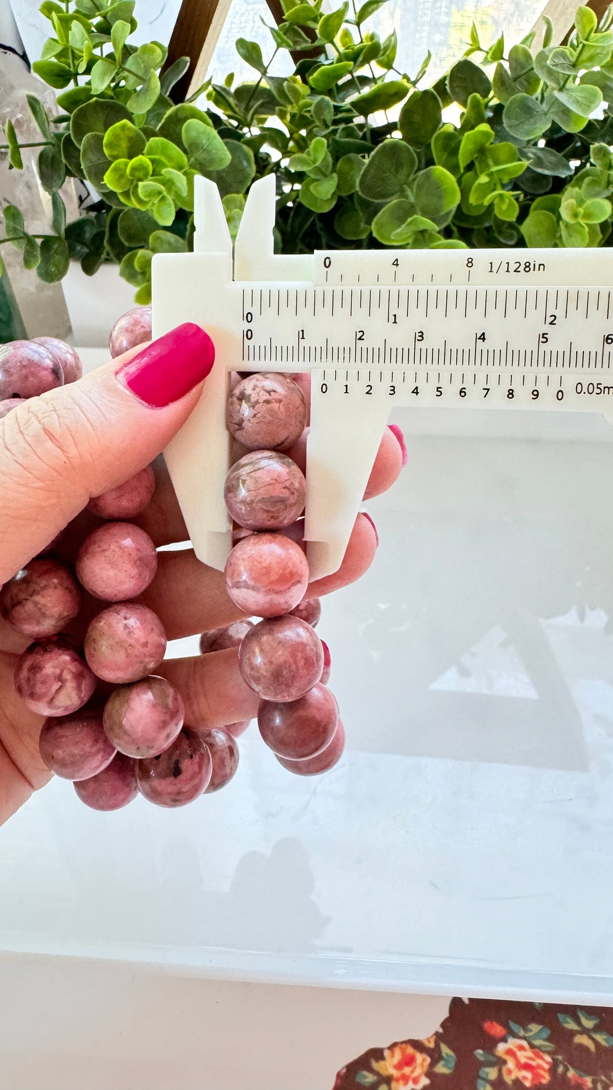 Rhodonite 14 mm Bracelet for Compassion, Stretchy, XL Beads