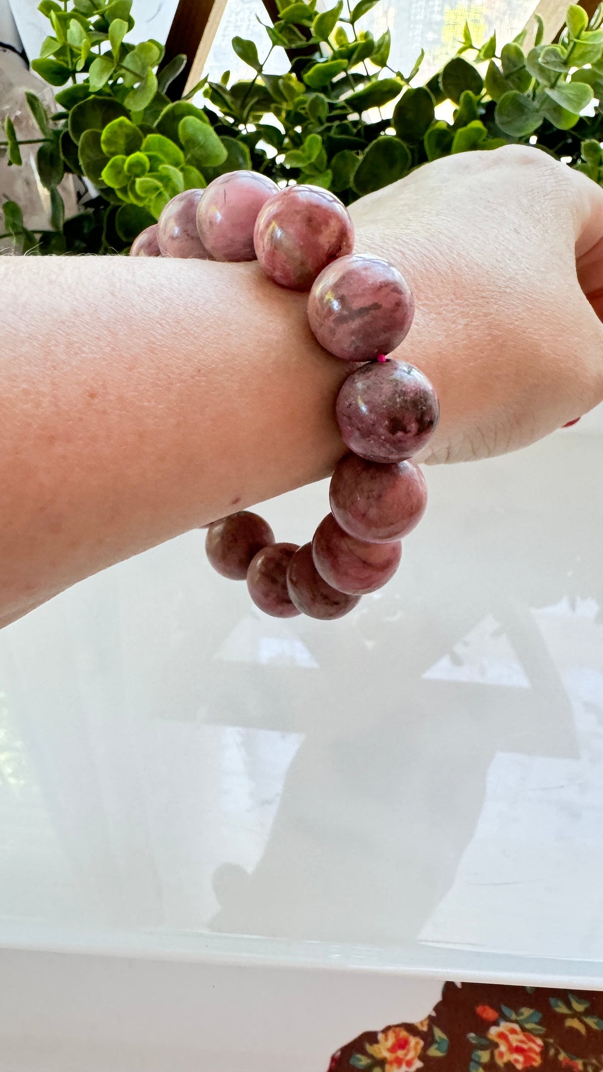 Rhodonite 14 mm Bracelet for Compassion, Stretchy, XL Beads