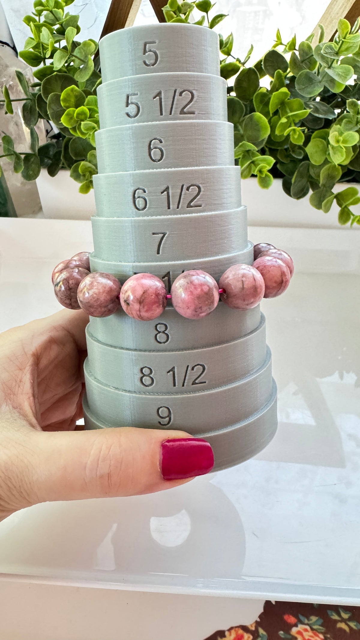 Rhodonite 14 mm Bracelet for Compassion, Stretchy, XL Beads