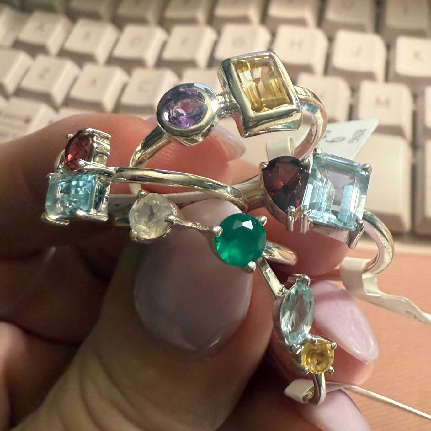 Sterling Silver Friendship Rings with Two Gemstones – Symbolic Bestie Rings by Sacred Crystals
