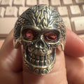Sterling Silver Skull Ring with Dual Garnet Eyes – Sizes 11, 12 & 14 by Sacred Crystals