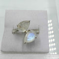 Sterling Silver Rainbow Moonstone Double Pear Ring – Size 8 – Intuition, Balance & New Beginnings by Sacred Crystals