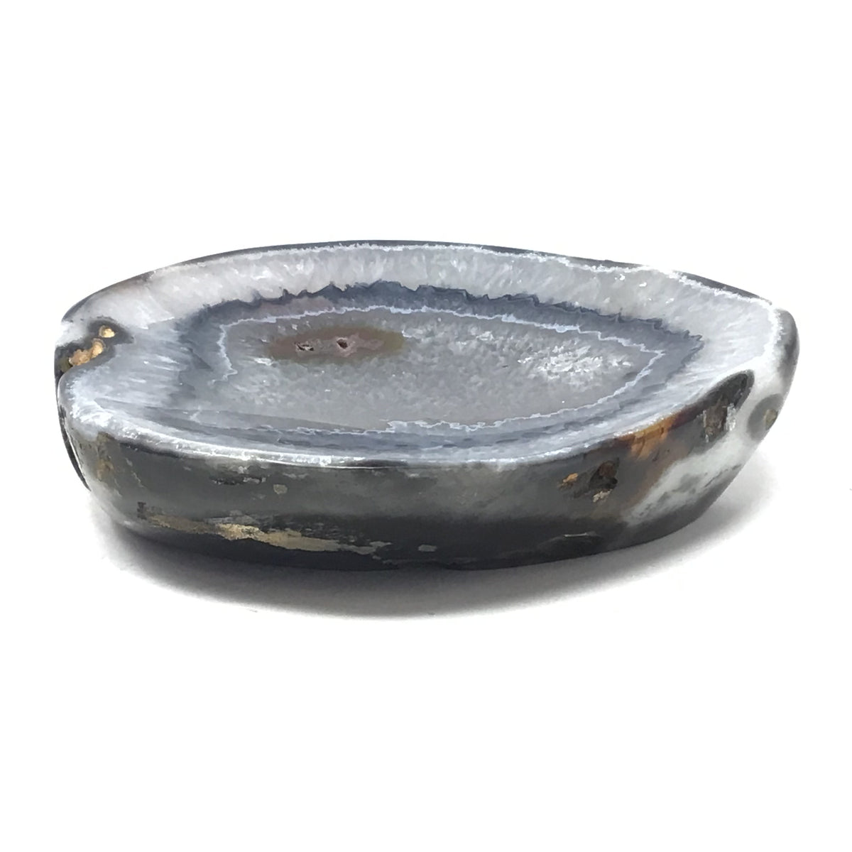 Blue Agate Dish with Multiple Fortified Layers and Carnelian Druze Mini Pocket