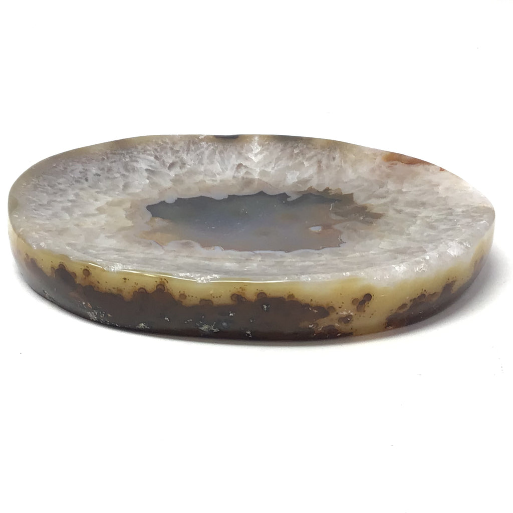Flat Agate Dish with Quartz Exterior Layer and Multicolor Fortified Center