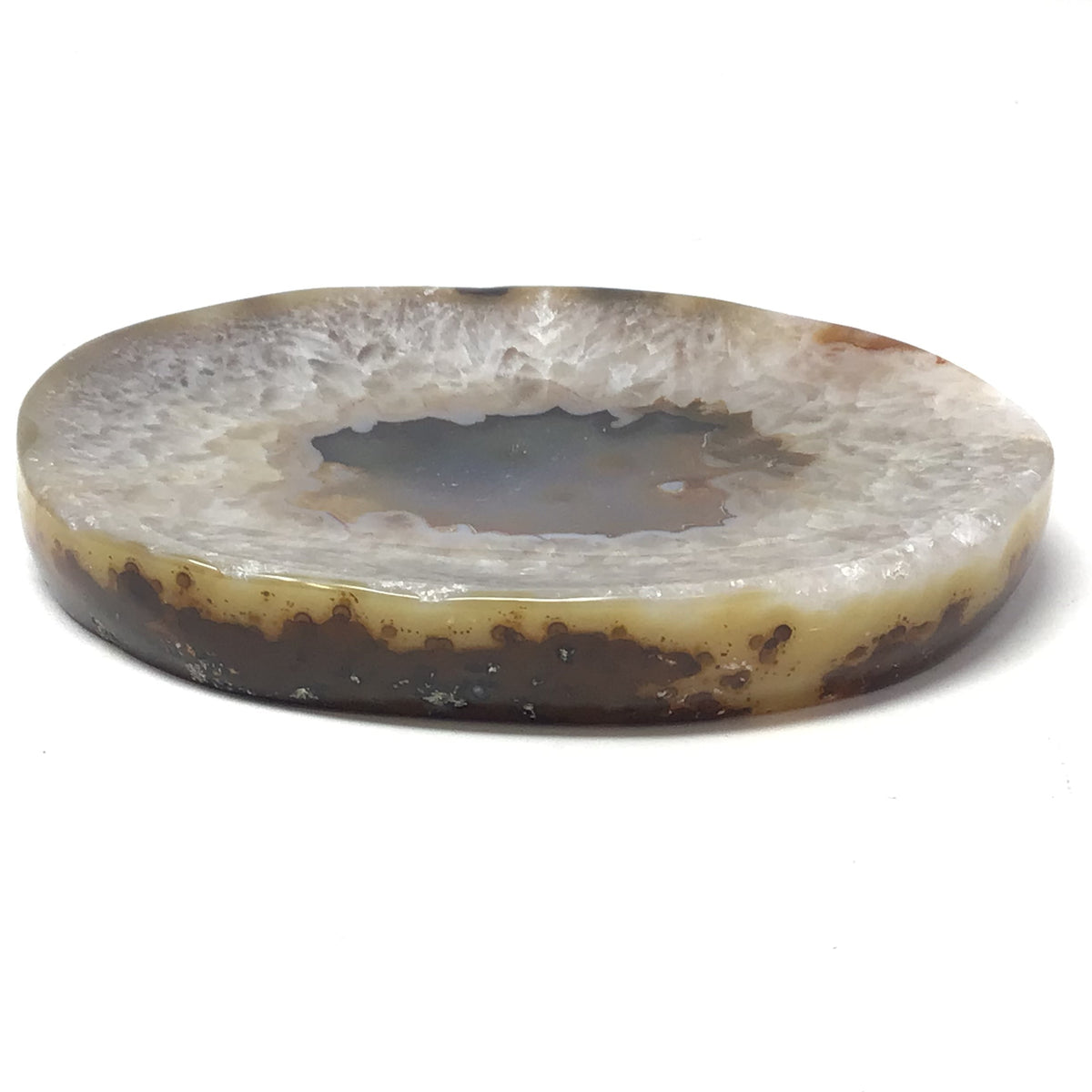 Flat Agate Dish with Quartz Exterior Layer and Multicolor Fortified Center