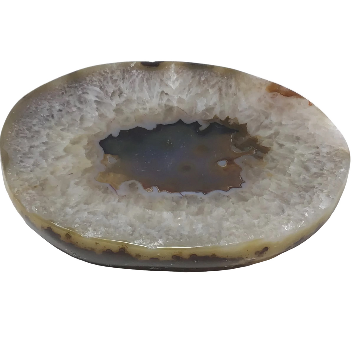 Flat Agate Dish with Quartz Exterior Layer and Multicolor Fortified Center