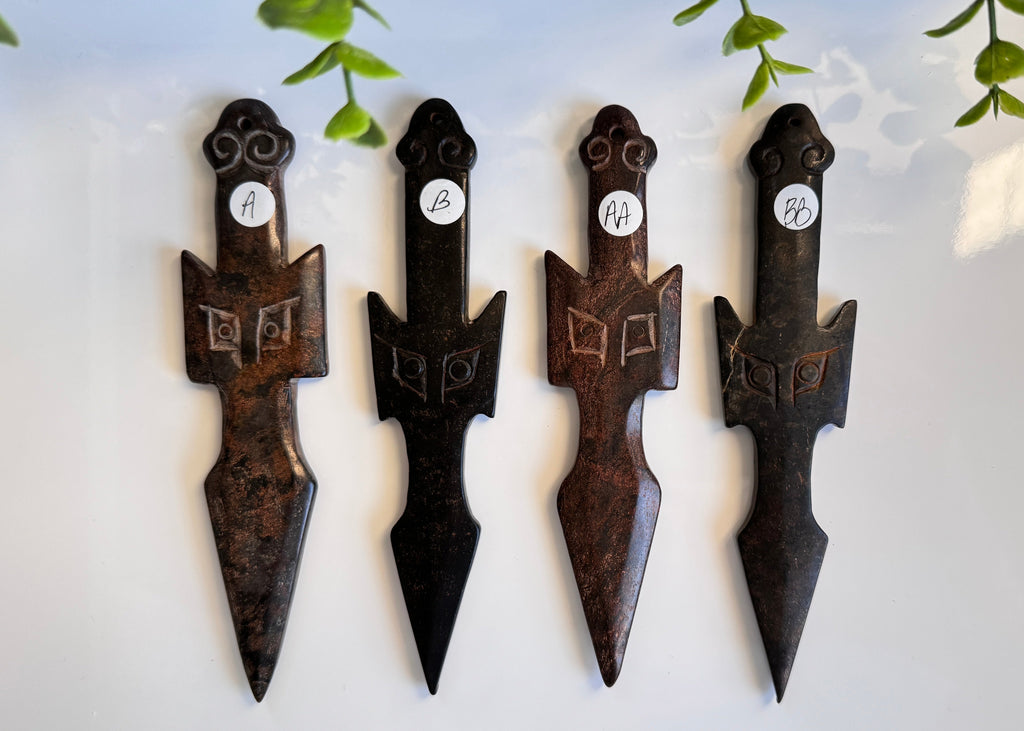 Owl Athame for Boundaries and Wisdom, Hand-Carved Jade Stone 7"