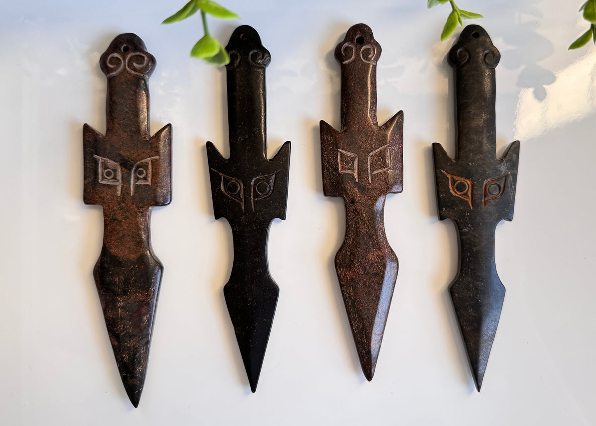 Owl Athame for Boundaries and Wisdom, Hand-Carved Jade Stone 7"