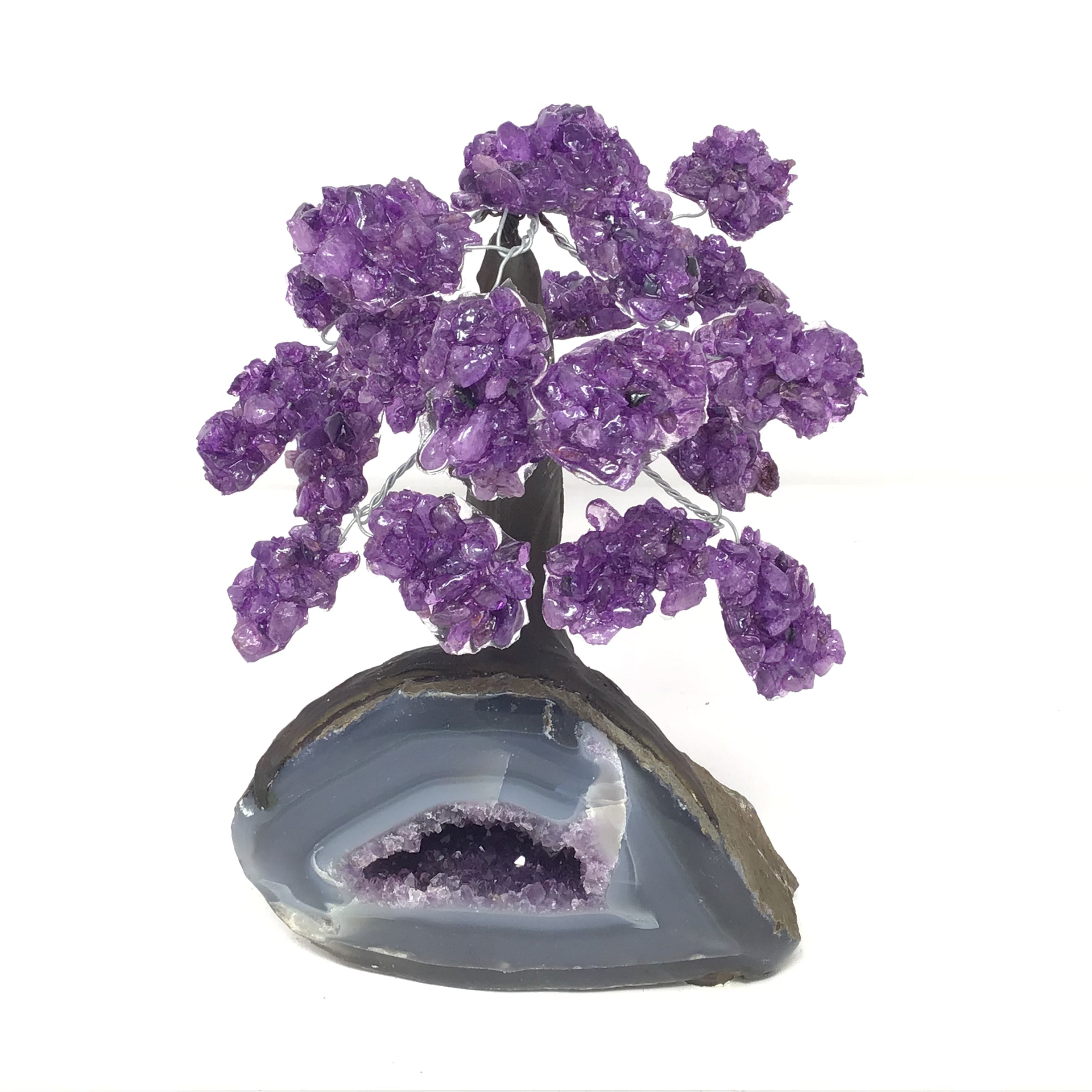 Amethyst Gemstone Tree with Clay Polymer on Amethyst Geode Cave Base