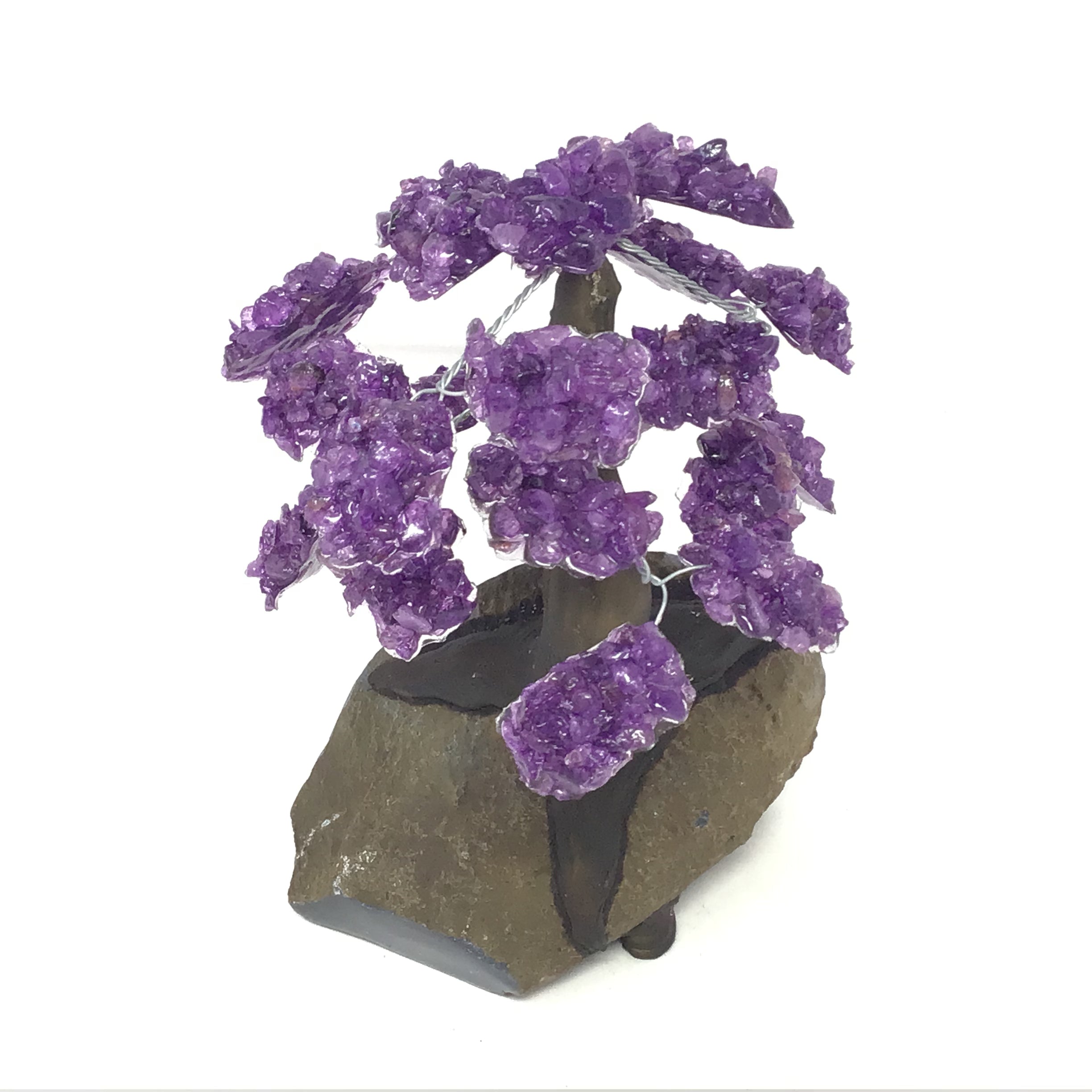 Amethyst Gemstone Tree with Clay Polymer on Amethyst Geode Cave Base