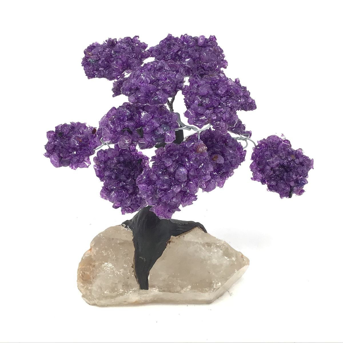 Amethyst Gemstone Tree with Clay Polymer on Quartz Crystal Base