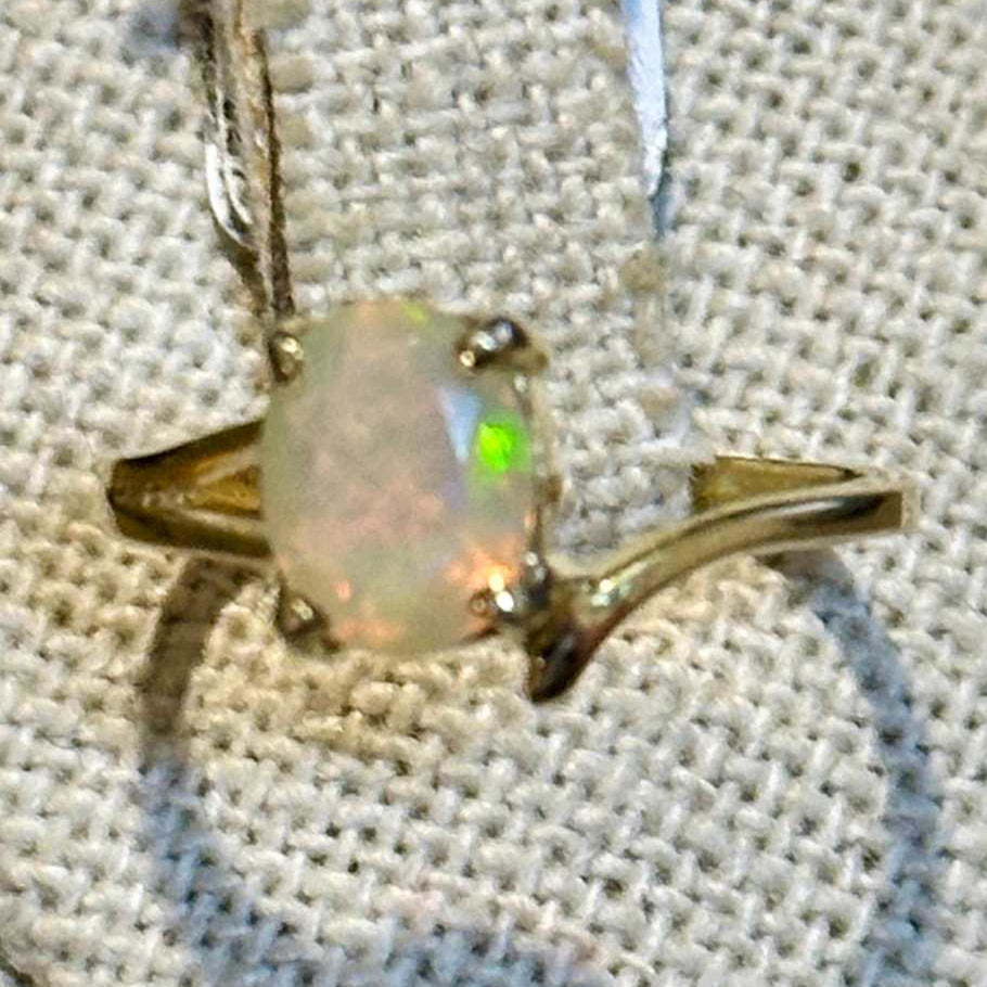 Ethiopian Opal Oval Modern-Split Ring – Gold Filled – Size 6 by Sacred Crystals