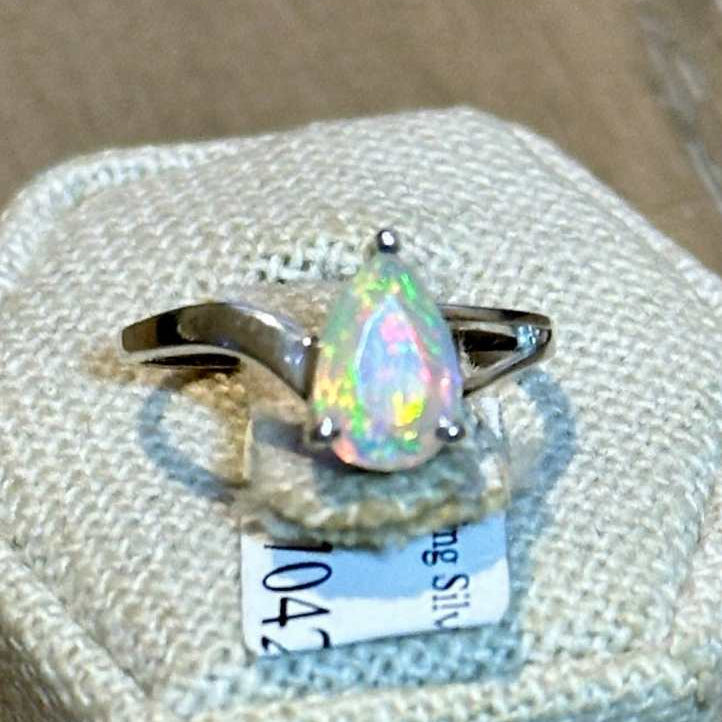 Ethiopian Opal Pear Bypass Ring – Sterling Silver – Size 6–9 by Sacred Crystals