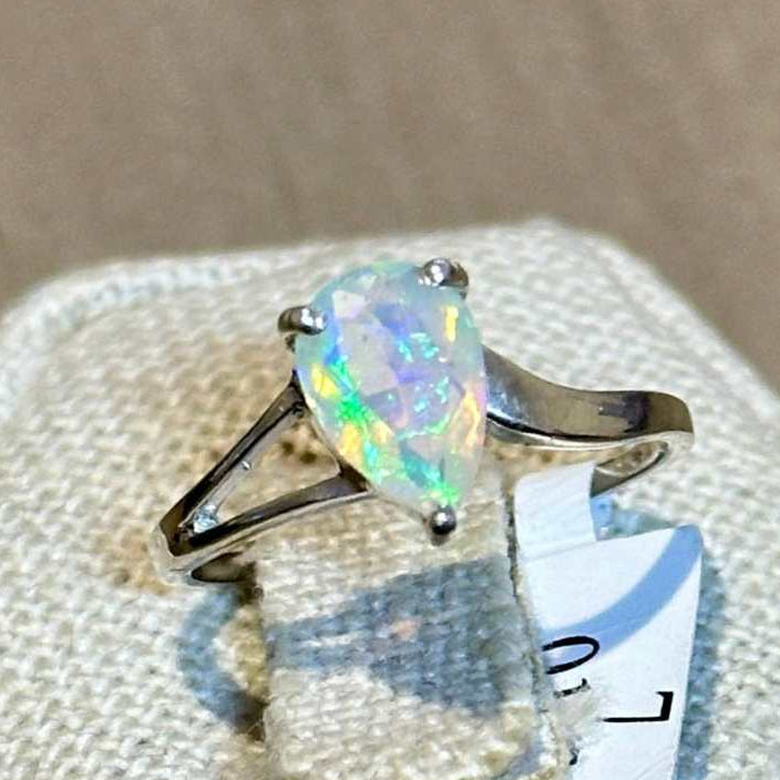 Ethiopian Opal Pear Bypass Ring – Sterling Silver – Size 6–9 by Sacred Crystals