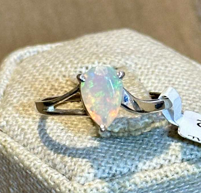 Ethiopian Opal Pear Bypass Ring – Sterling Silver – Size 6–9 by Sacred Crystals