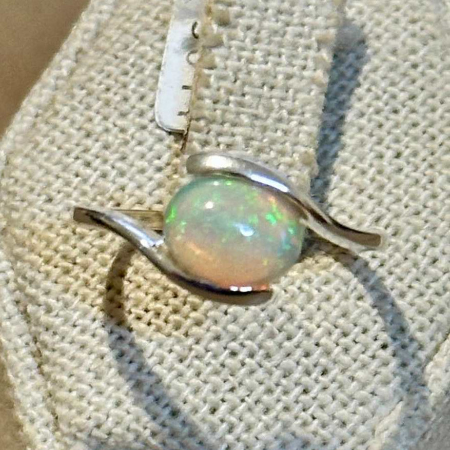 Ethiopian Opal Round Wave-Bypass Ring – Sterling Silver – Size 8 by Sacred Crystals