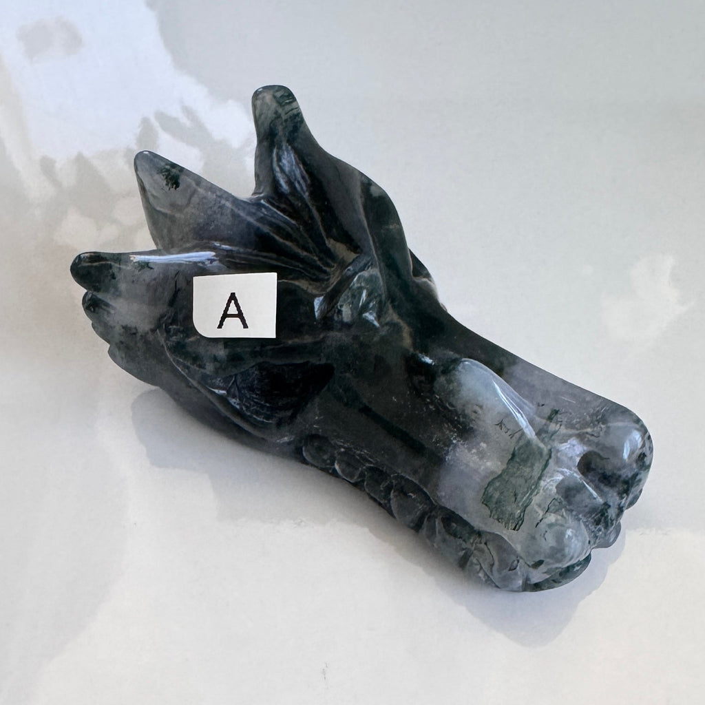 Moss Agate Dragon, You Choose 2-2.5" Crystal Dragon Head Skull for Stable Growth