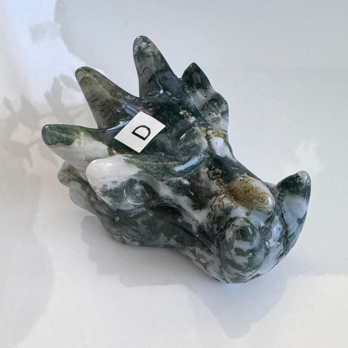 Moss Agate Dragon, You Choose 2-2.5" Crystal Dragon Head Skull for Stable Growth