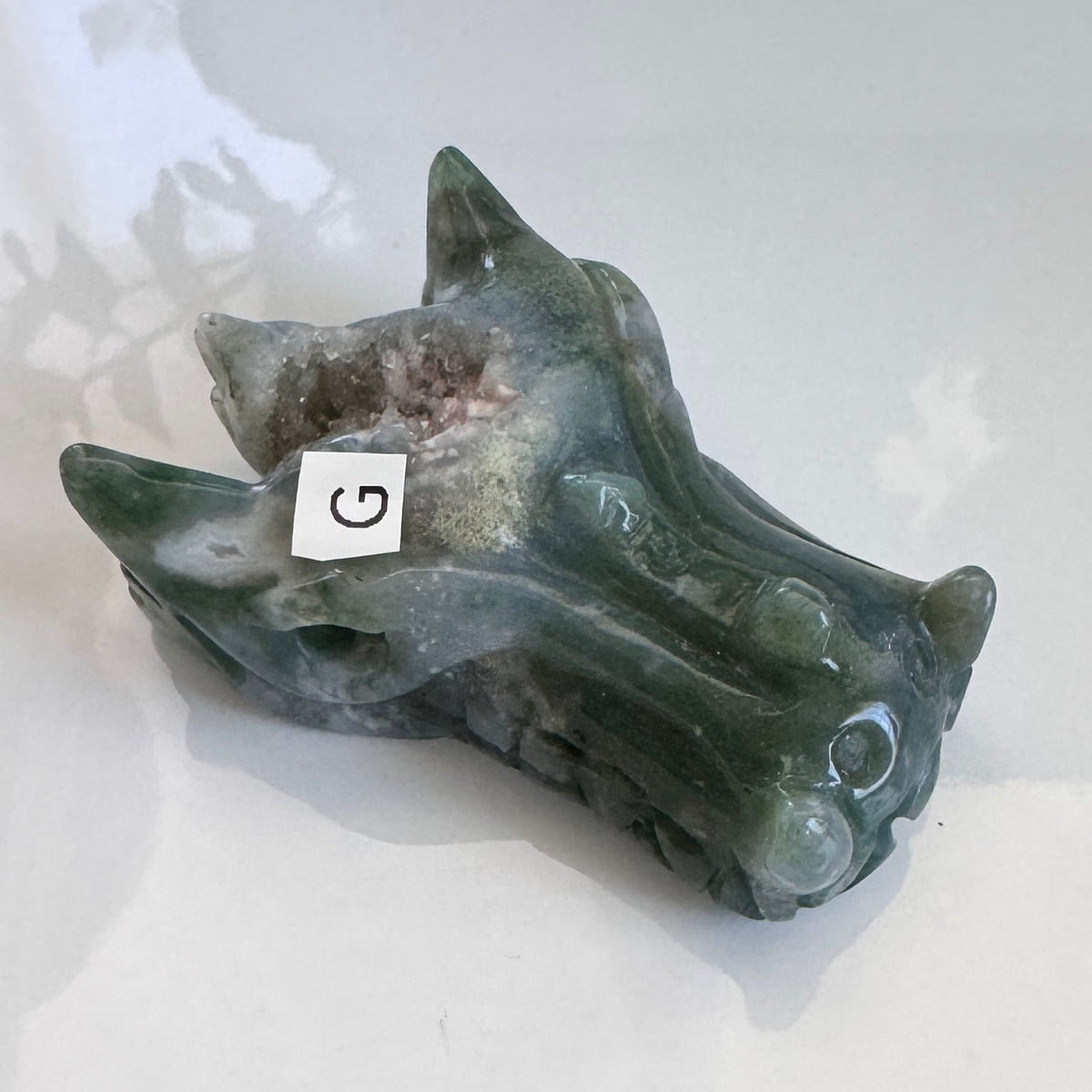 Moss Agate Dragon, You Choose 2-2.5" Crystal Dragon Head Skull for Stable Growth