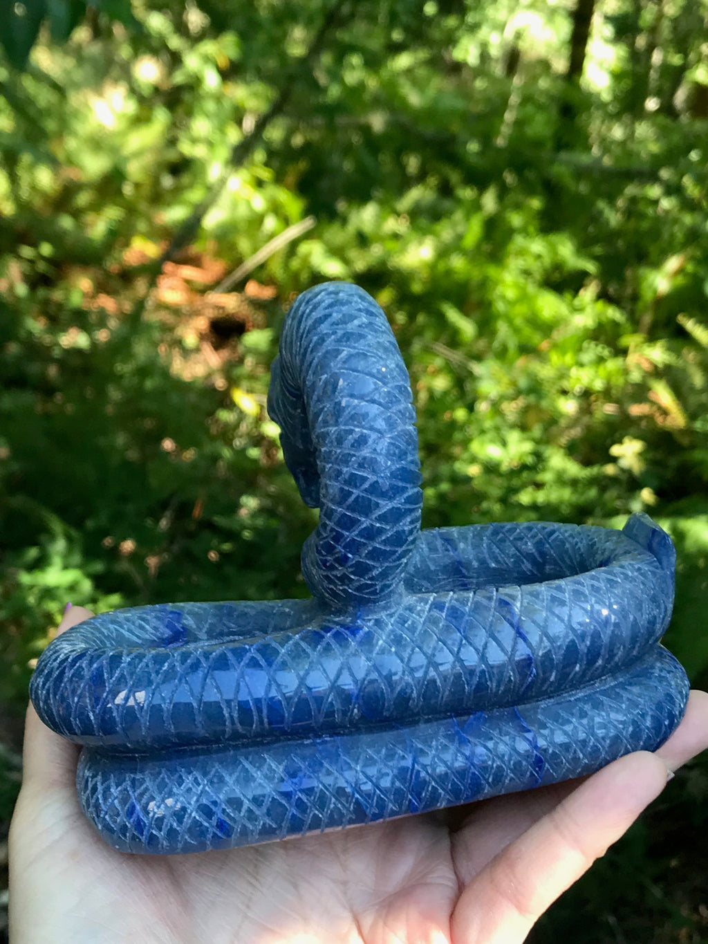 Snake Dragon Twin Tea Light Candle Holder, Altar Offering Bowl, Blue Aventurine