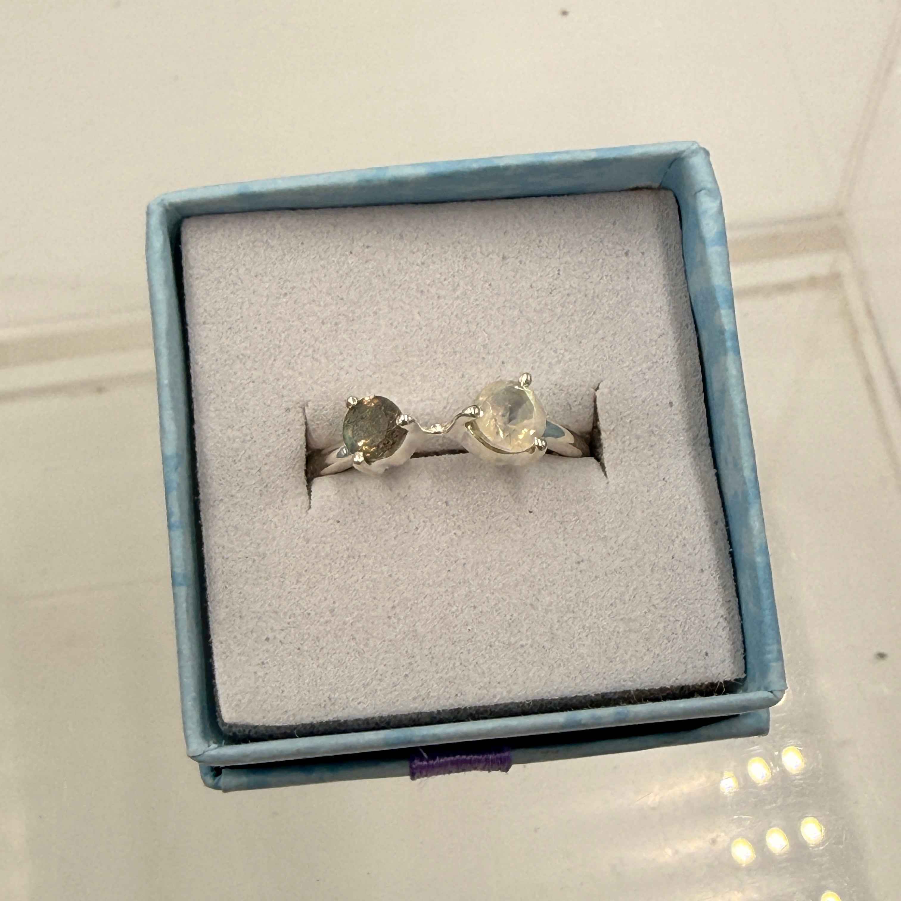 Sterling Silver Moonstone & Labradorite Ring - Size 7 -Intuitive, Mystical & Protective by Sacred Crystals