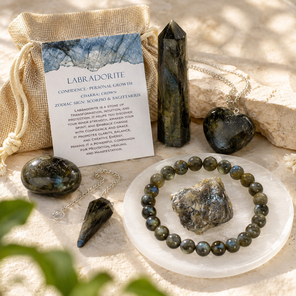 Labradorite Crystal Gift Set For Emotional Support and Protection, Real Polished Gemstones.