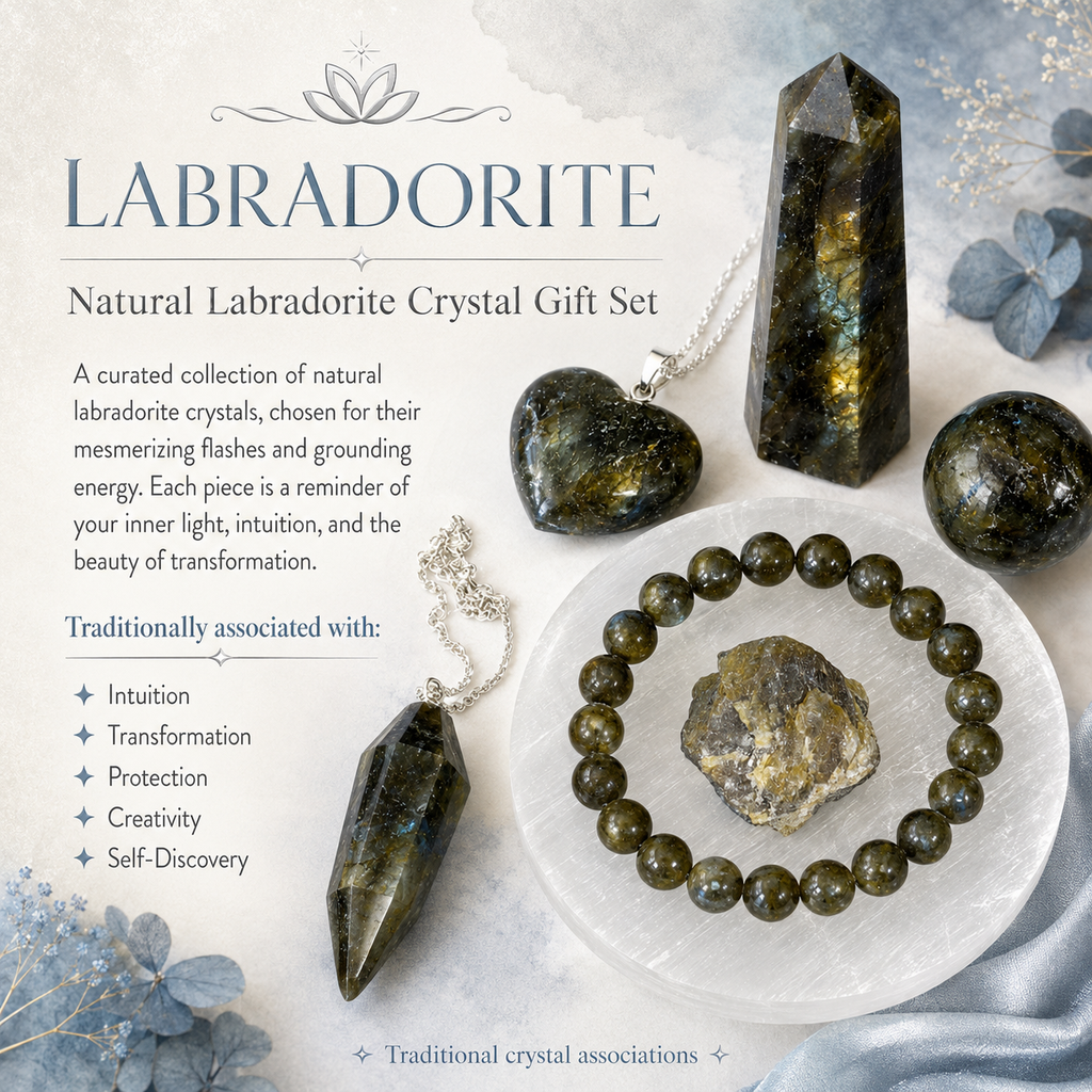 Labradorite Crystal Gift Set For Emotional Support and Protection, Real Polished Gemstones.