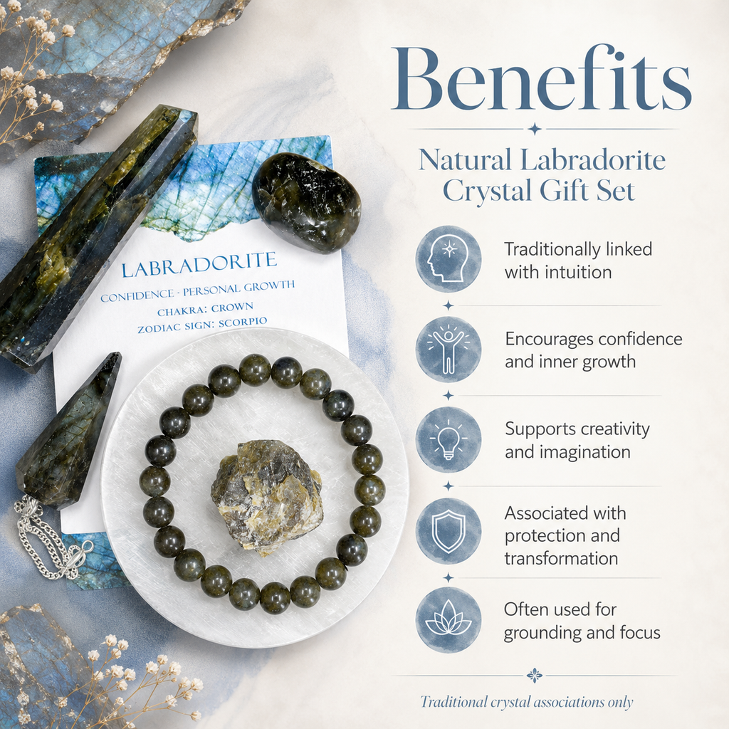 Labradorite Crystal Gift Set For Emotional Support and Protection, Real Polished Gemstones.