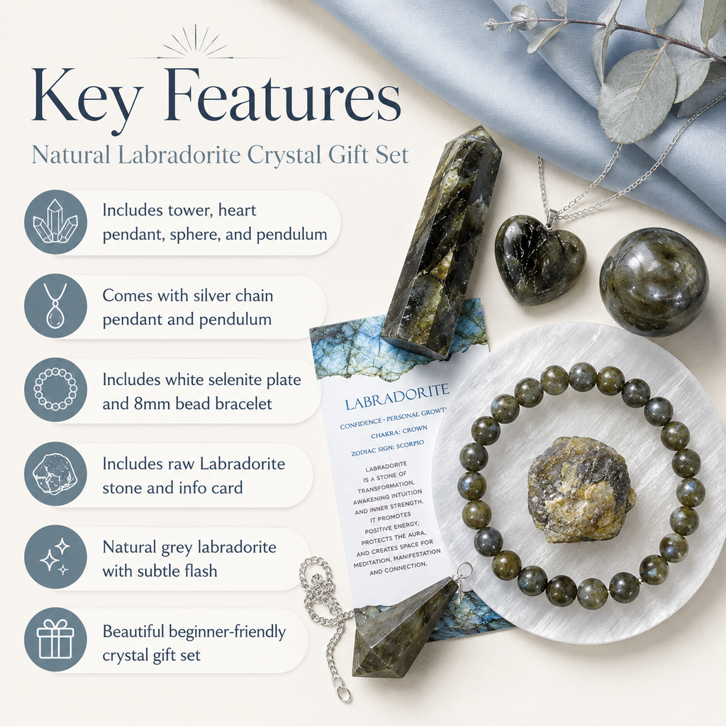 Labradorite Crystal Gift Set For Emotional Support and Protection, Real Polished Gemstones.