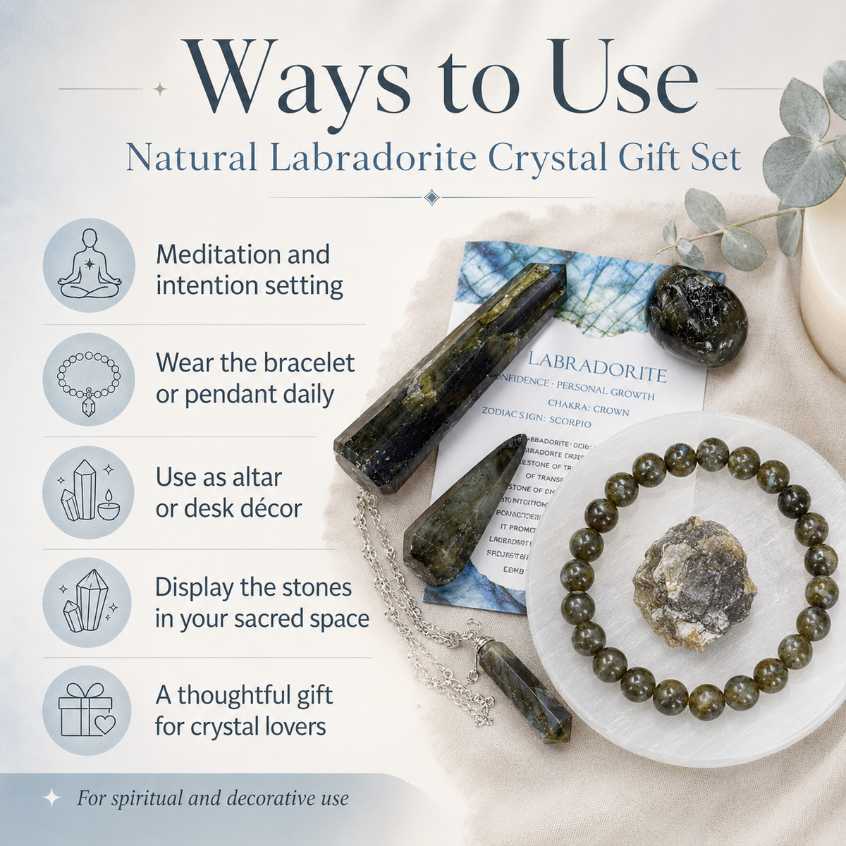 Labradorite Crystal Gift Set For Emotional Support and Protection, Real Polished Gemstones.