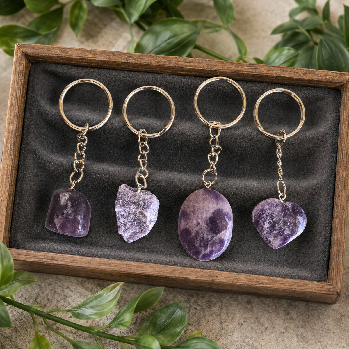 Lepidolite Key Chain, Gemstone Keychain Crystal Key Ring (Joy and Relaxation)