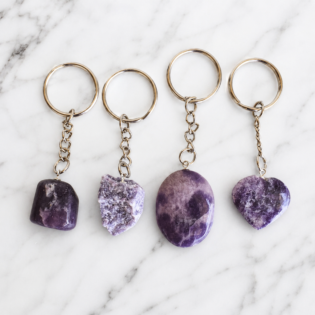 Lepidolite Key Chain, Gemstone Keychain Crystal Key Ring (Joy and Relaxation)