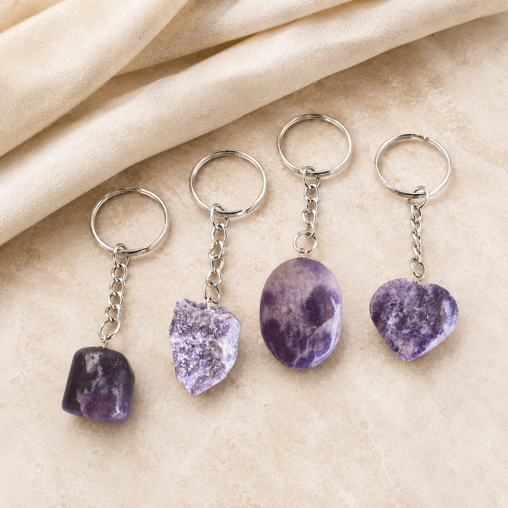 Lepidolite Key Chain, Gemstone Keychain Crystal Key Ring (Joy and Relaxation)