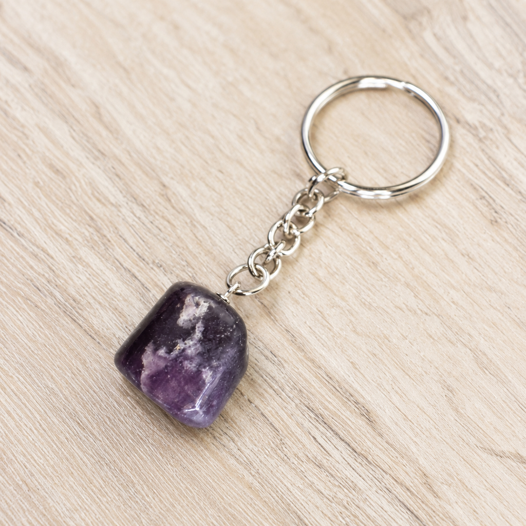 Lepidolite Key Chain, Gemstone Keychain Crystal Key Ring (Joy and Relaxation)