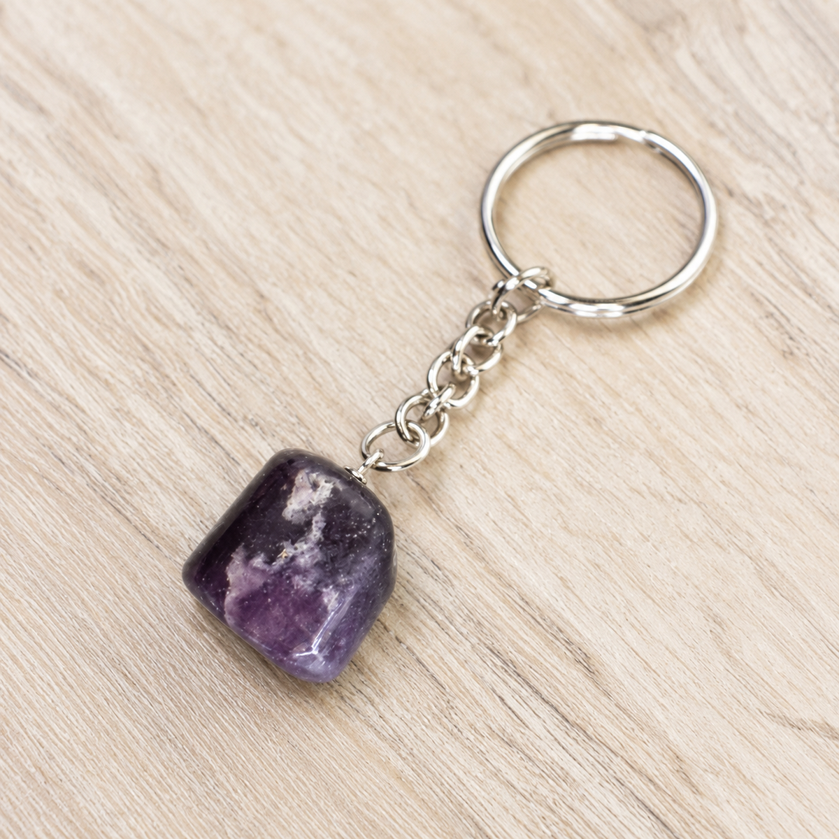 Lepidolite Key Chain, Gemstone Keychain Crystal Key Ring (Joy and Relaxation)