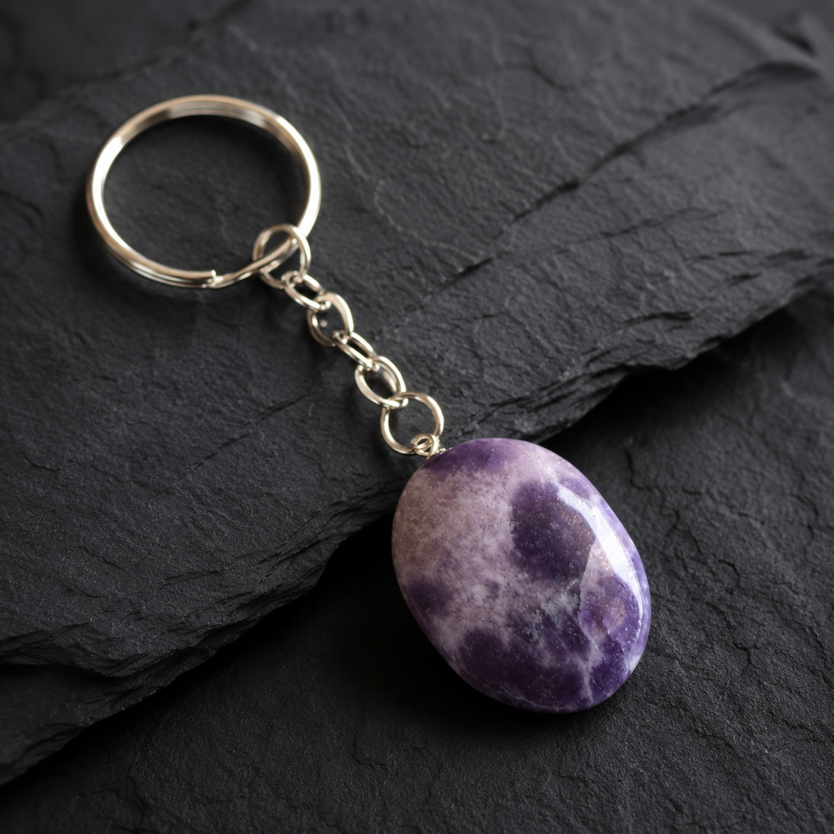 Lepidolite Key Chain, Gemstone Keychain Crystal Key Ring (Joy and Relaxation)