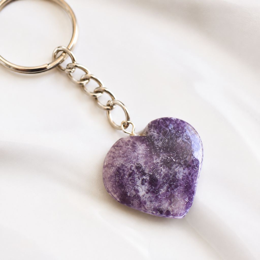 Lepidolite Key Chain, Gemstone Keychain Crystal Key Ring (Joy and Relaxation)