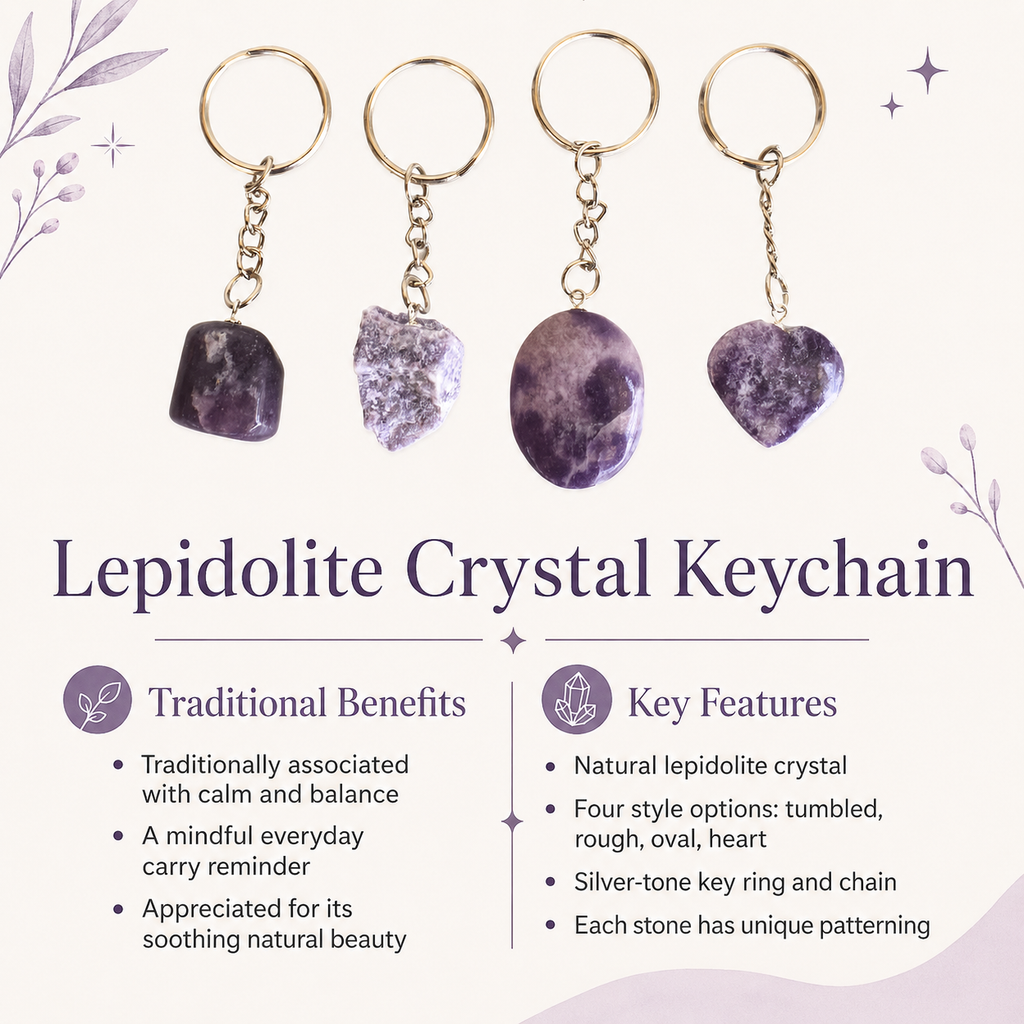 Lepidolite Key Chain, Gemstone Keychain Crystal Key Ring (Joy and Relaxation)