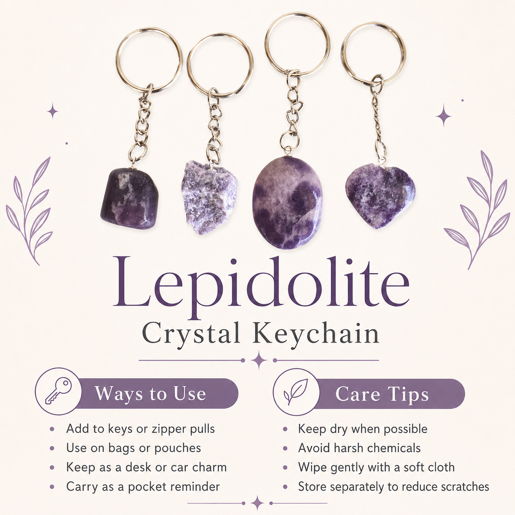 Lepidolite Key Chain, Gemstone Keychain Crystal Key Ring (Joy and Relaxation)