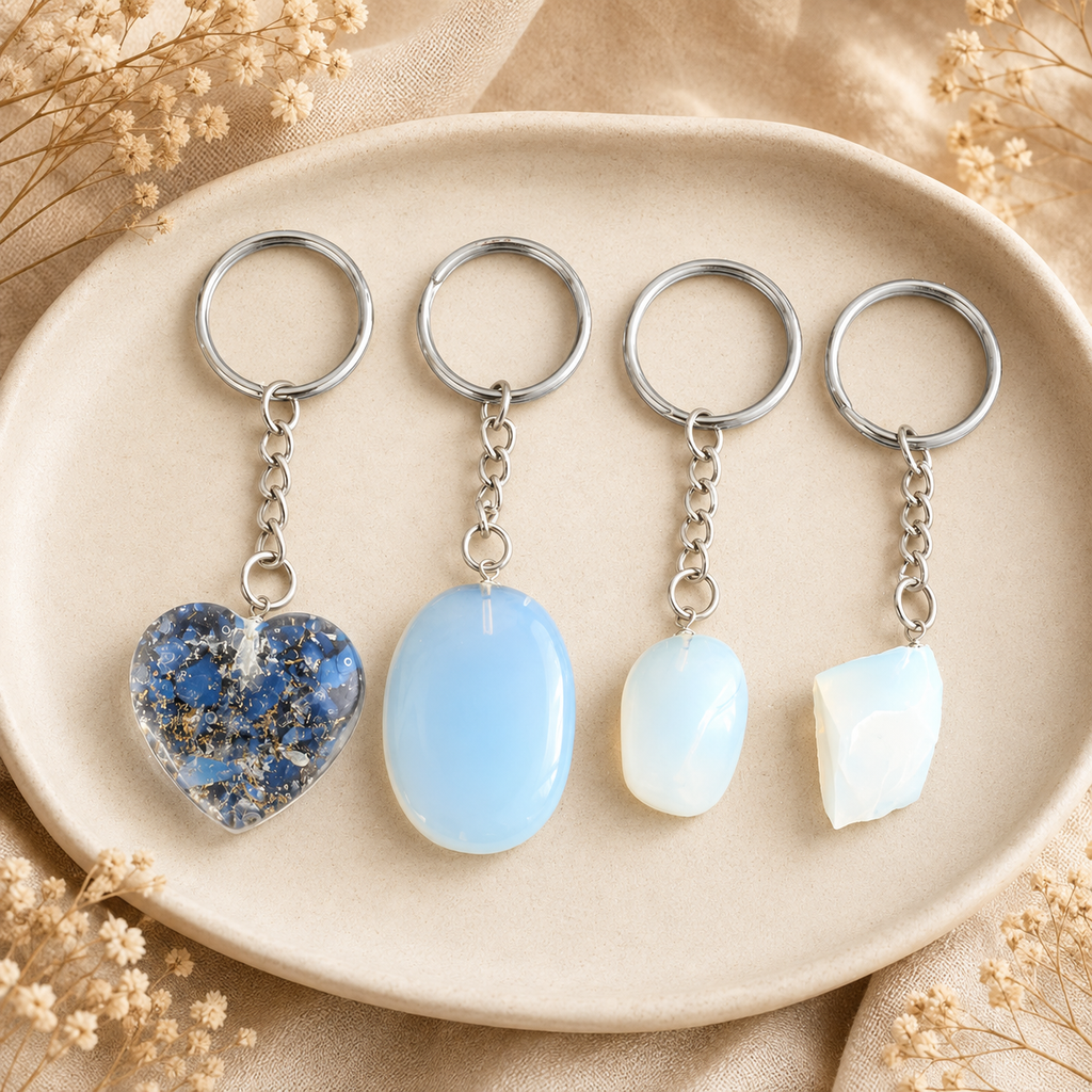 Opal Key Chain, Gemstone Keychain Crystal Key Ring (harmony and happiness)