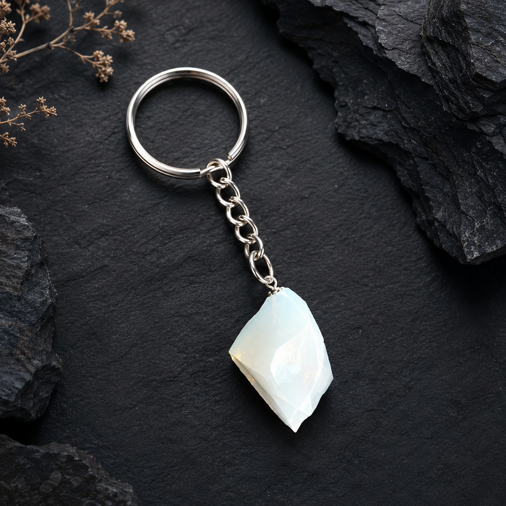 Opal Key Chain, Gemstone Keychain Crystal Key Ring (harmony and happiness)