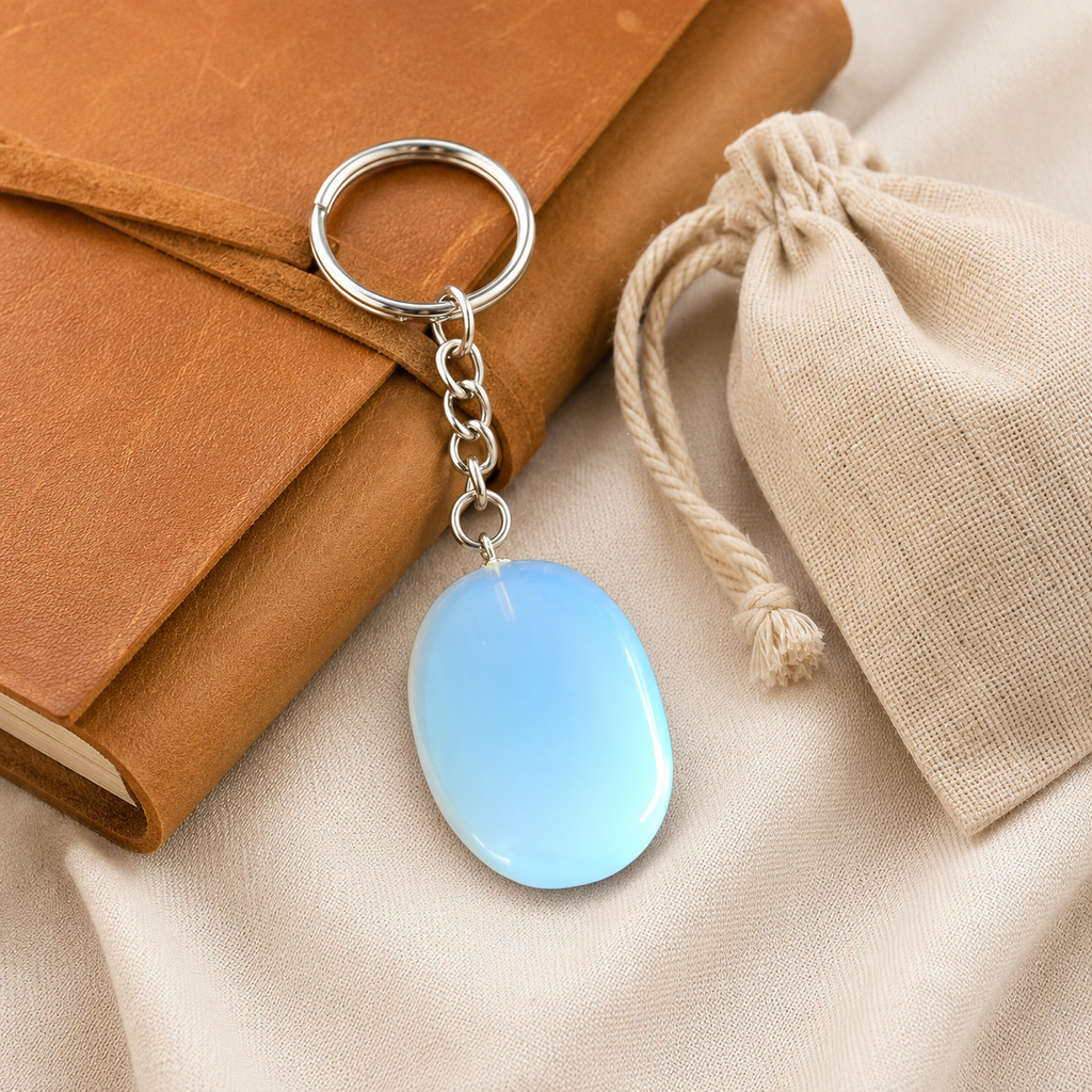 Opal Key Chain, Gemstone Keychain Crystal Key Ring (harmony and happiness)