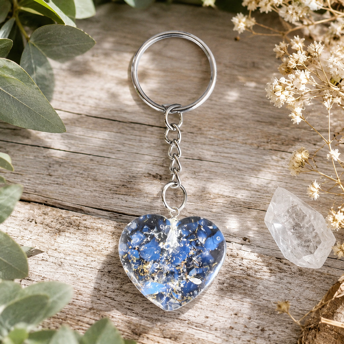 Opal Key Chain, Gemstone Keychain Crystal Key Ring (harmony and happiness)