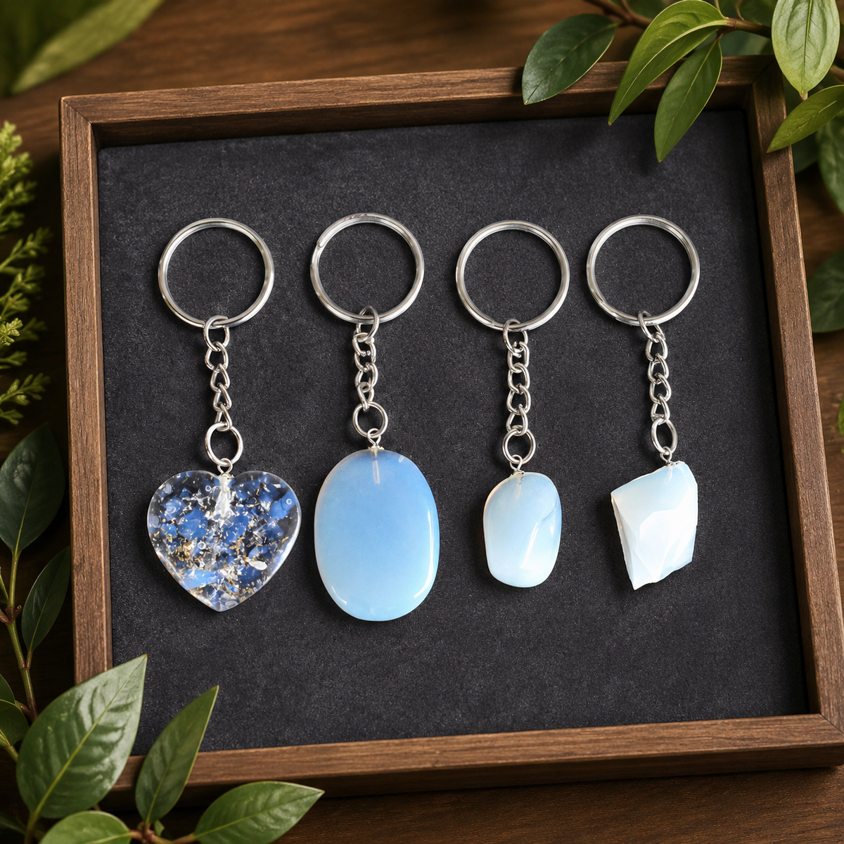 Opal Key Chain, Gemstone Keychain Crystal Key Ring (harmony and happiness)