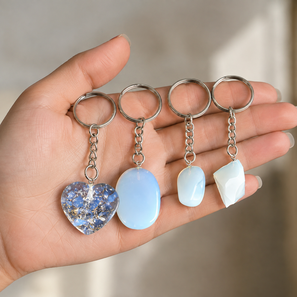 Opal Key Chain, Gemstone Keychain Crystal Key Ring (harmony and happiness)
