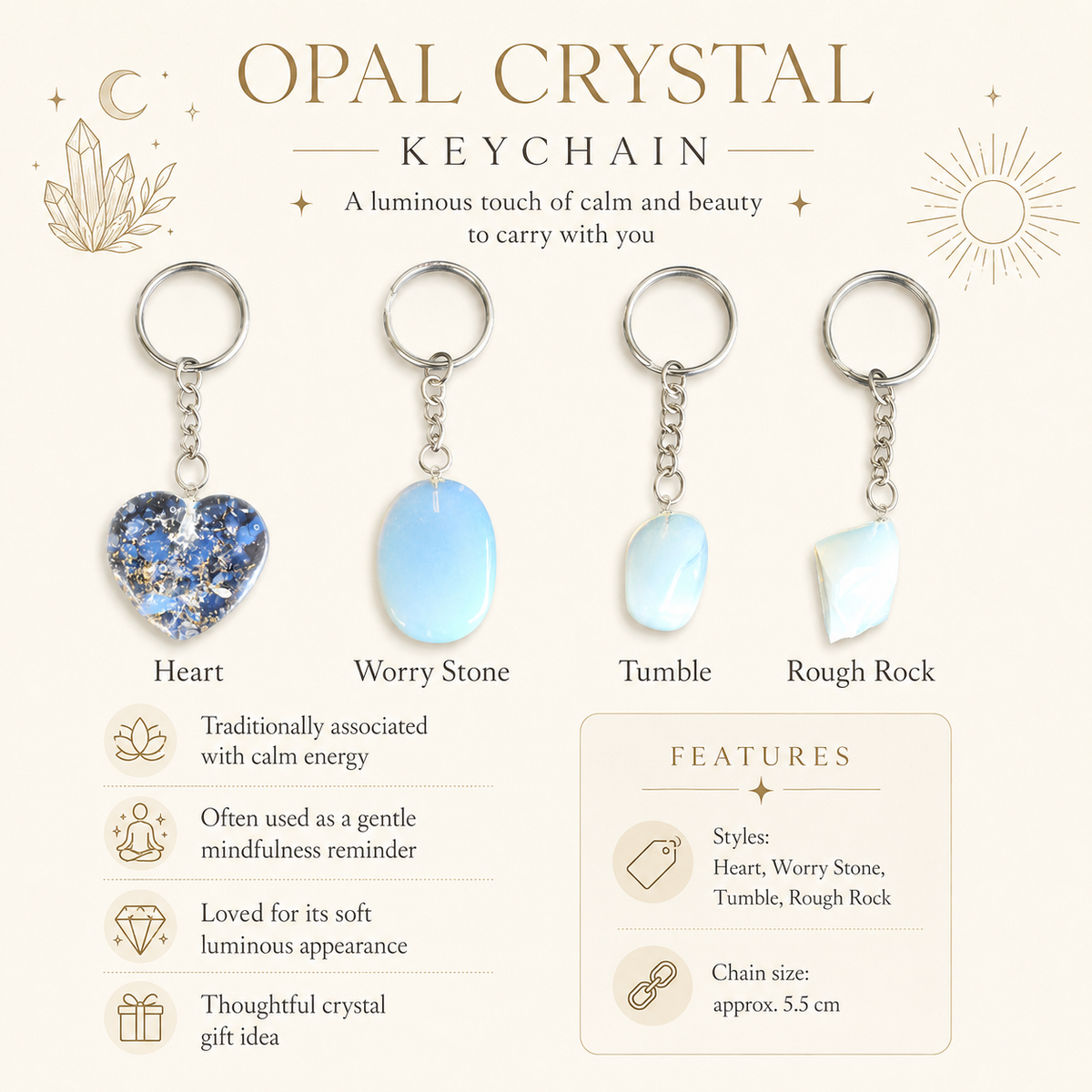 Opal Key Chain, Gemstone Keychain Crystal Key Ring (harmony and happiness)
